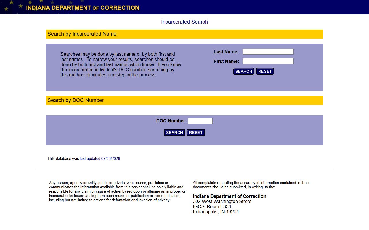 Clinton County arrest records Indiana DOC offender search distinction