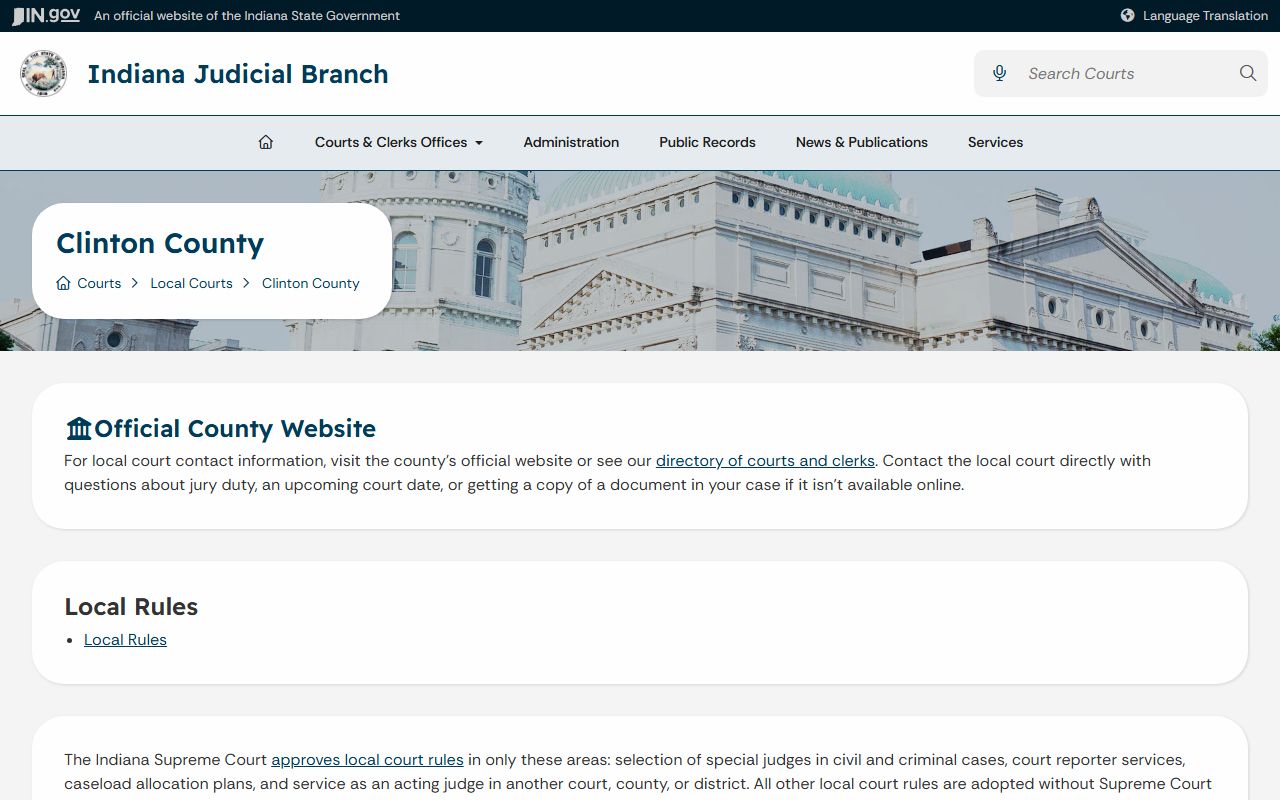 Indiana Judicial Branch Clinton County local court page
