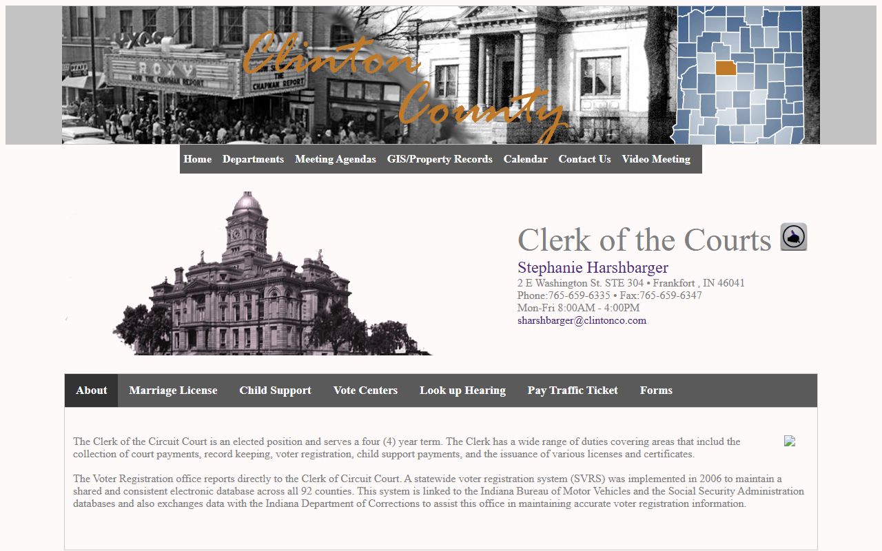 Clinton County court records clerk page