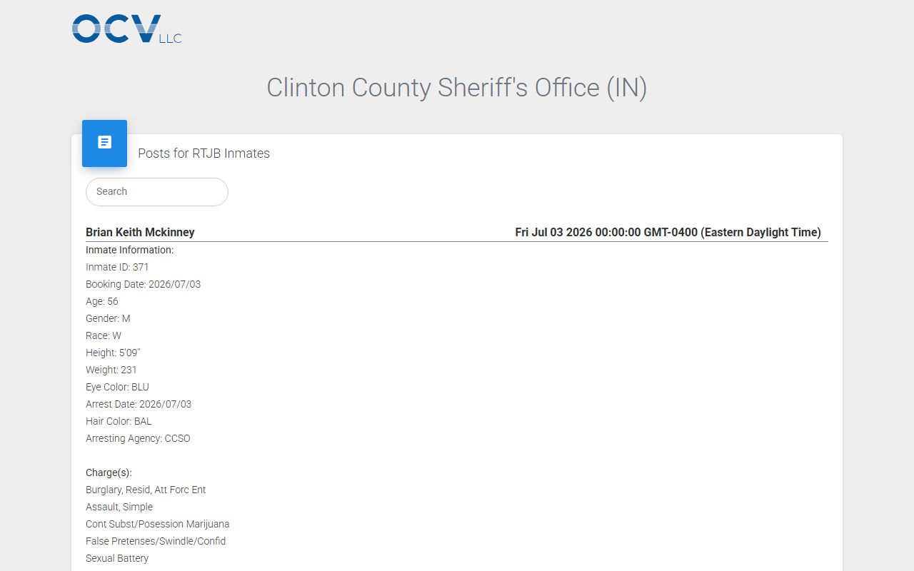 Clinton County Sheriff OCV inmate feed source