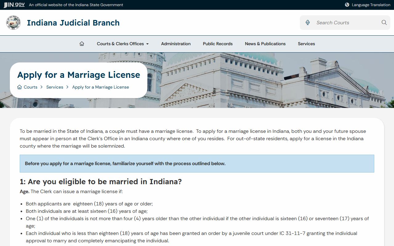 Indiana Judicial Branch marriage license guide