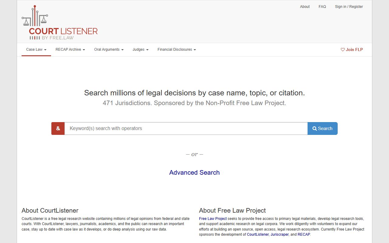 CourtListener public legal search interface