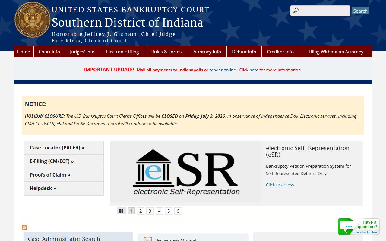 Southern District of Indiana bankruptcy court access