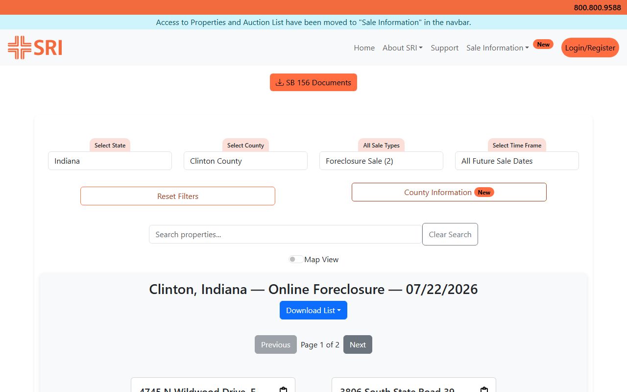 SRI Services Clinton County sheriff sale foreclosure portal
